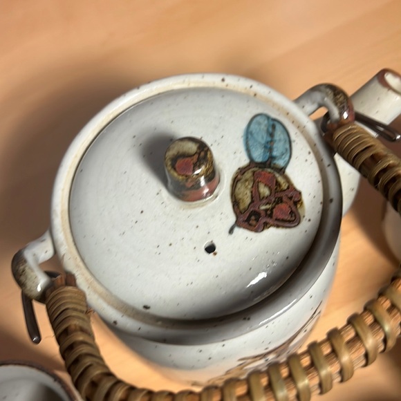 RARE Vintage Wony Ltd Owl teapot with wicker handle 6 Cups Japan Hand Painted - Picture 9 of 15